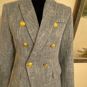 Elegant Trendy Blue Blazer with Gold Buttons- Veronica Beard style